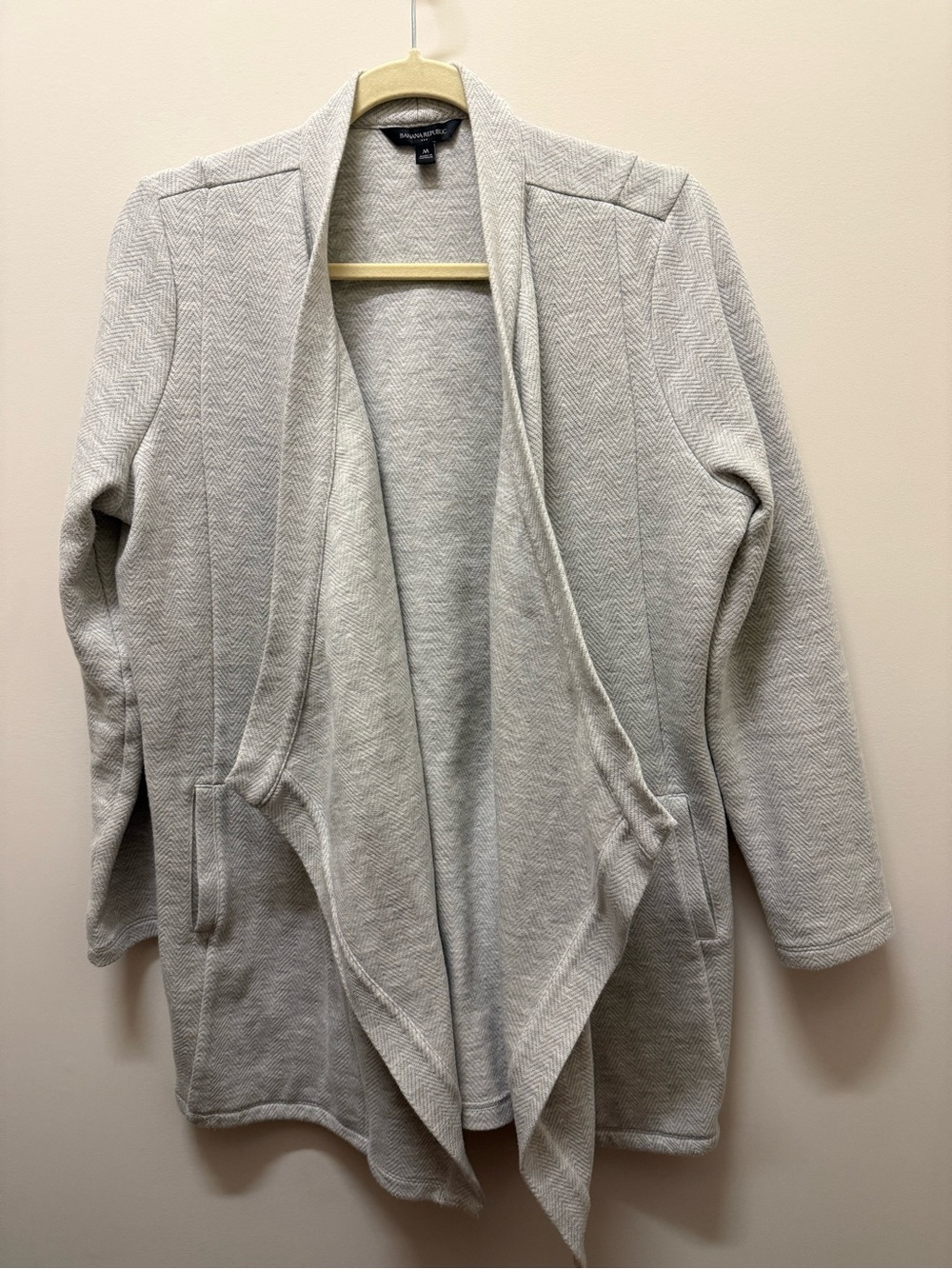 Banana Republic Gray Herringbone Open-Front Herringbone Cardigan Sweater medium